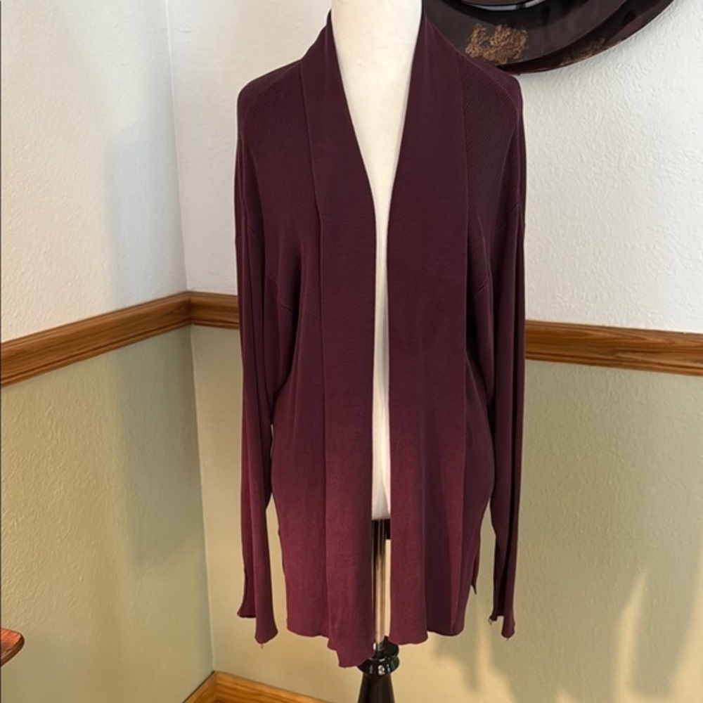 Tracy Reese
 for magaschoni Burgundy Silk Drape Ling Sleeve Cardigan Small